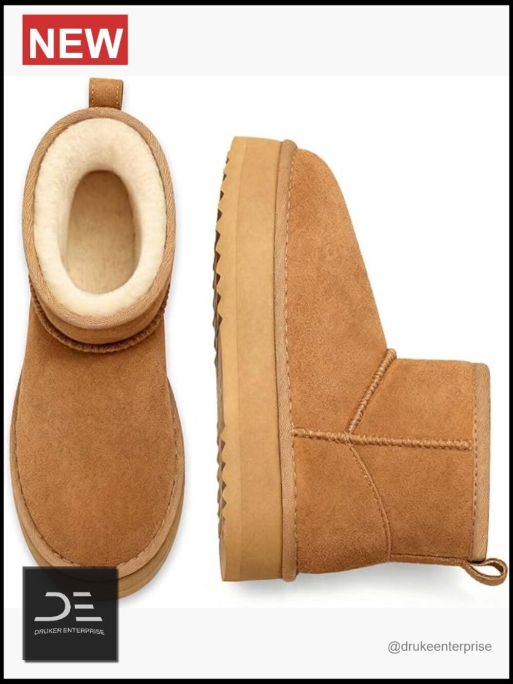 Genuine Suede Platform Mini Boots for Women, Faux Fur Lined Winter Snow Boots